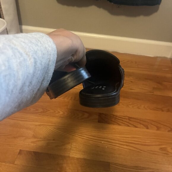 A New Day Size 8.5 Black Faux Leather Slip On Gold Buckle Mules - Picture 4 of 4